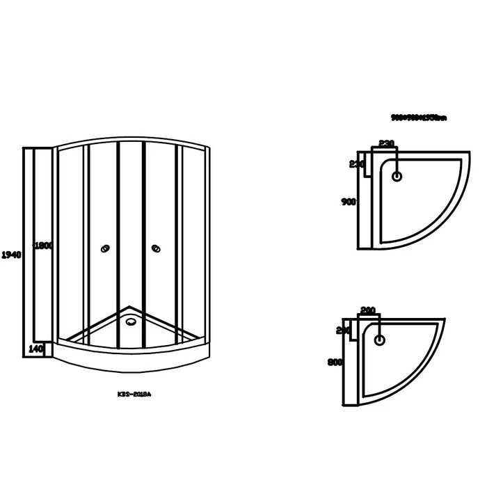 Cabina dus semirotunda Kadda + cadita, 80 x 80 x 195 cm, alb