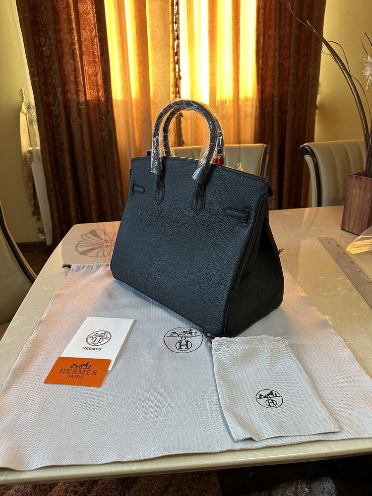 Geanta Hermes Birkin 35cm Black Piele Accesorii Silver