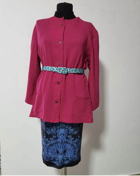 Sacou fucsia din fibre naturale, cu maneci 3/4, buzunare laterale