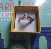 Inel de logodnă cu cristal multifațetat, argint placat cu aur