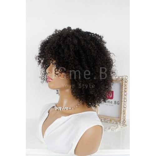 Средна дължина къдрава афро стил тъмнокестенява перука Рона