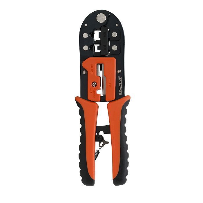 Cleste de sertizat, dezizolat si taiat pentru fise modulare 6P 8P, maner cauciucat, din otel calit, marca Handy Tools