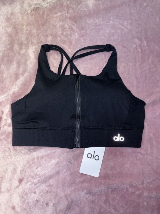 Bustiera S negru neagră Alo Yoga etichetă fermoar sport sală nou noua