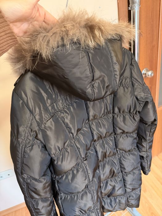 Пухенка в кафяво с косъм от лисица