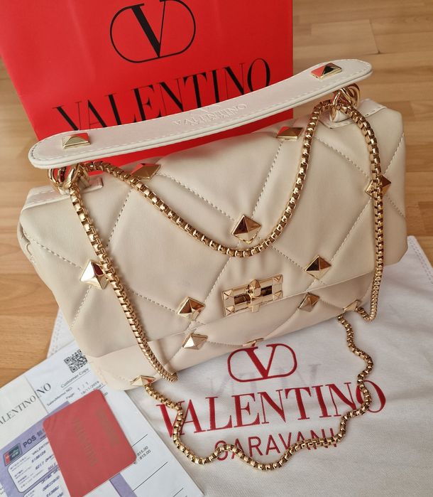 Geanta damă nude Valentino Garavani/Italia,accesorii metalice aurii