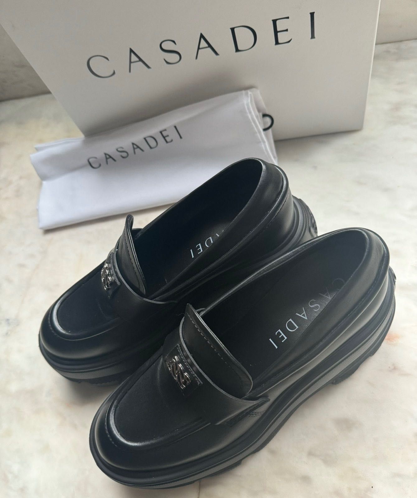 Casadei - черни кожени мокасини на платформа