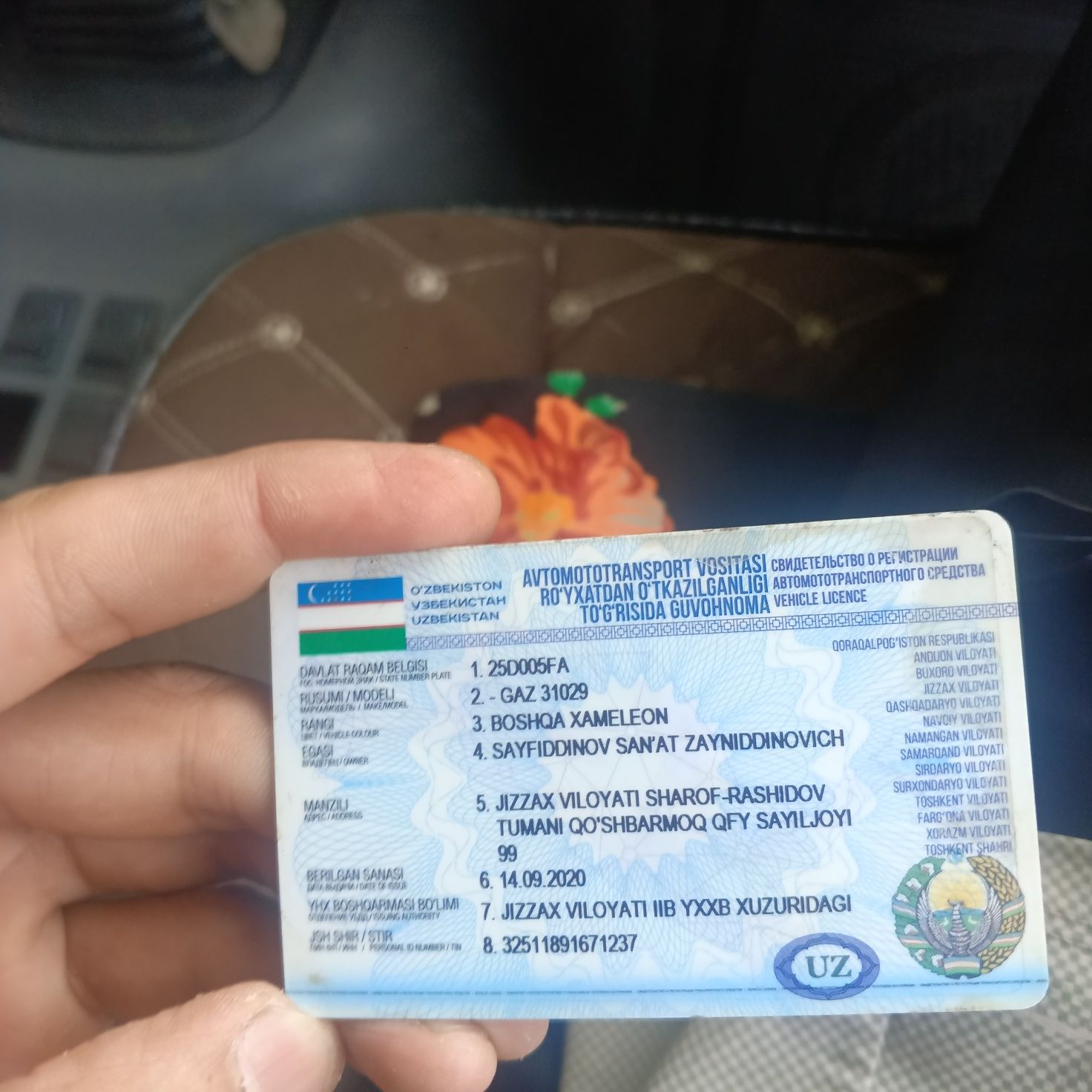 Moshina xolati yaxshi dakumetla joyida
