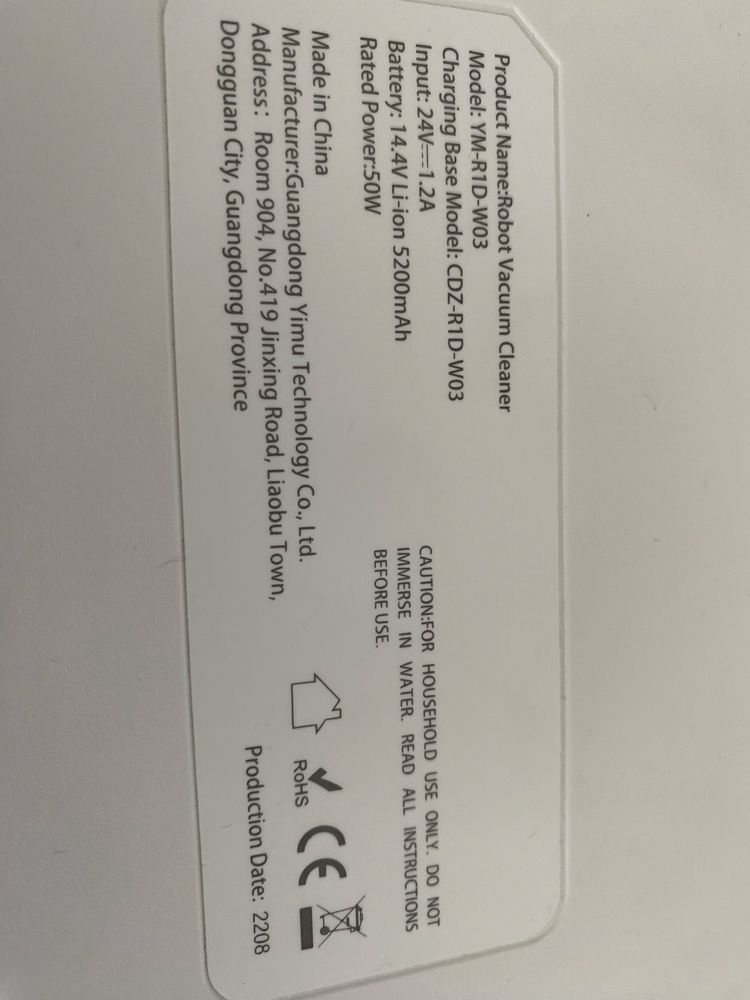Робот пылесос Xiaomi YM-R1D-W03 на запчасти.