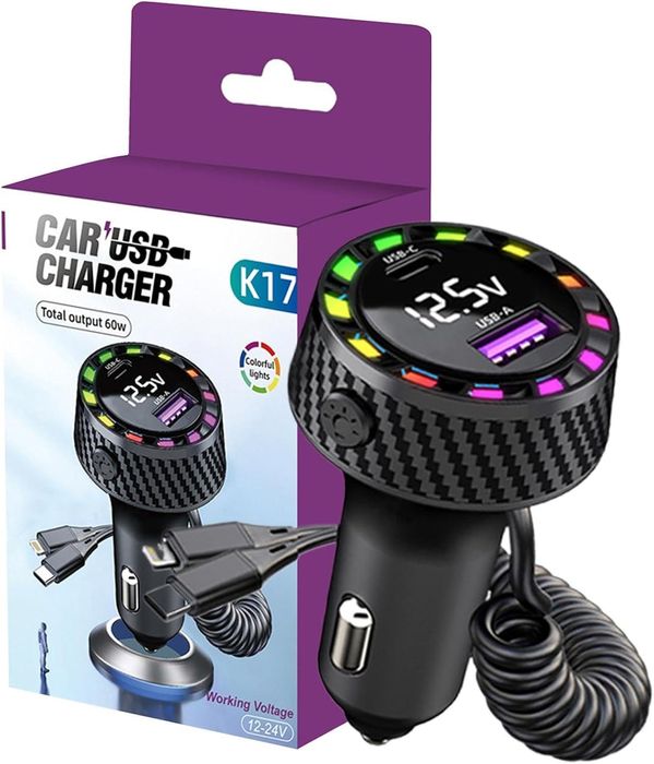 бързо зарядно за телефон в кола , usb c 2 порта адаптер за зарядно ...