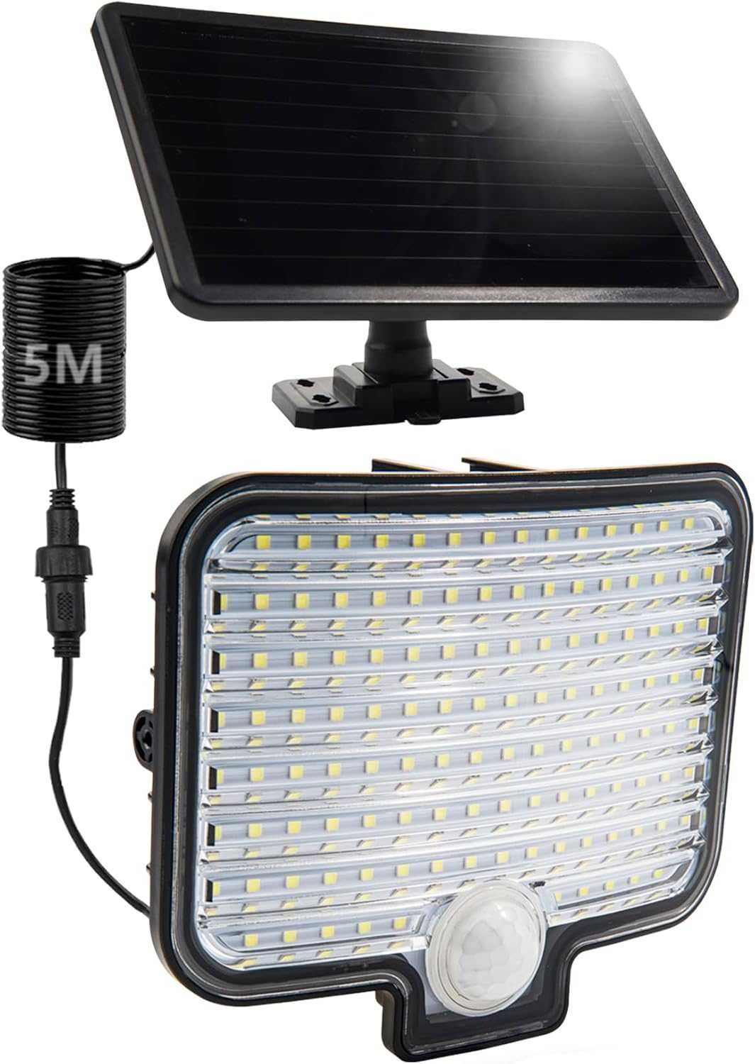 Соларна лампа за открито, 120 LED, сензор за движение, 5m кабел, IP65