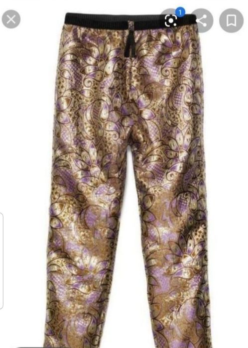 Pantaloni marni brocard xs/s slouchy cu tur lasat