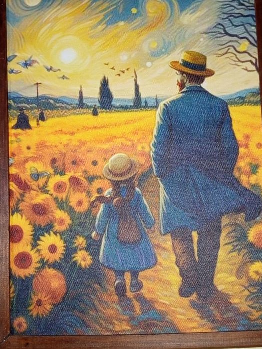 Картина, художествен отпечатък върху канаваца."Дядо и внуче", Ван Гог.