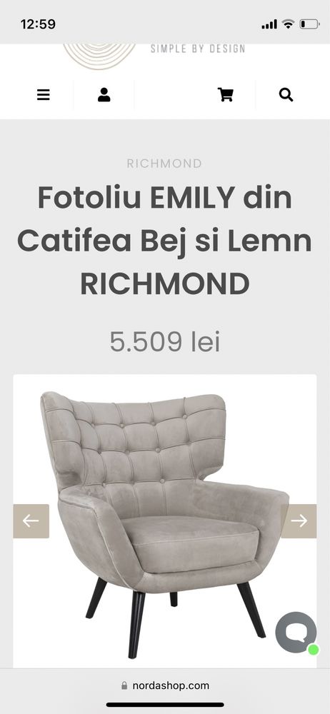 Fotoliu catifea și lemn RICHMOND INTERIORS