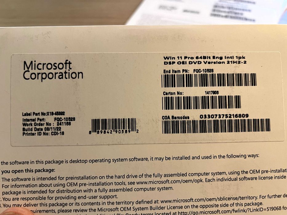 Windows 11 Pro 64-bit DSP OEI, новая, запечатанная