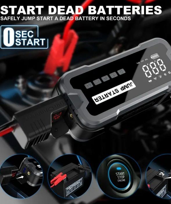Мощный 24000mAh Пускавой автомобильный стартер с компрессором и USB