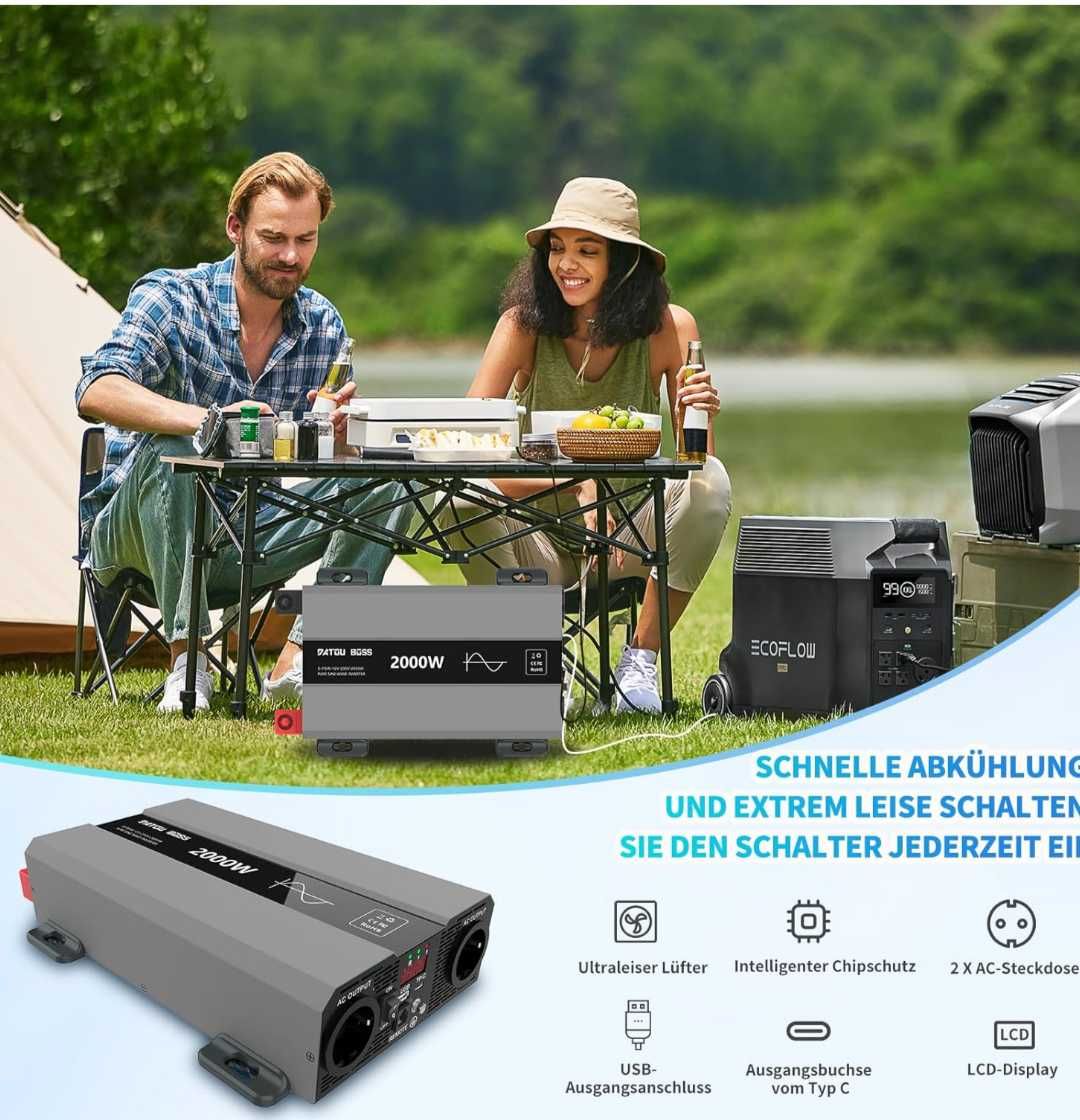 DATOUBOSS Инвертор 12V към 230V Чиста синусоида 2000W  2 AC контактa