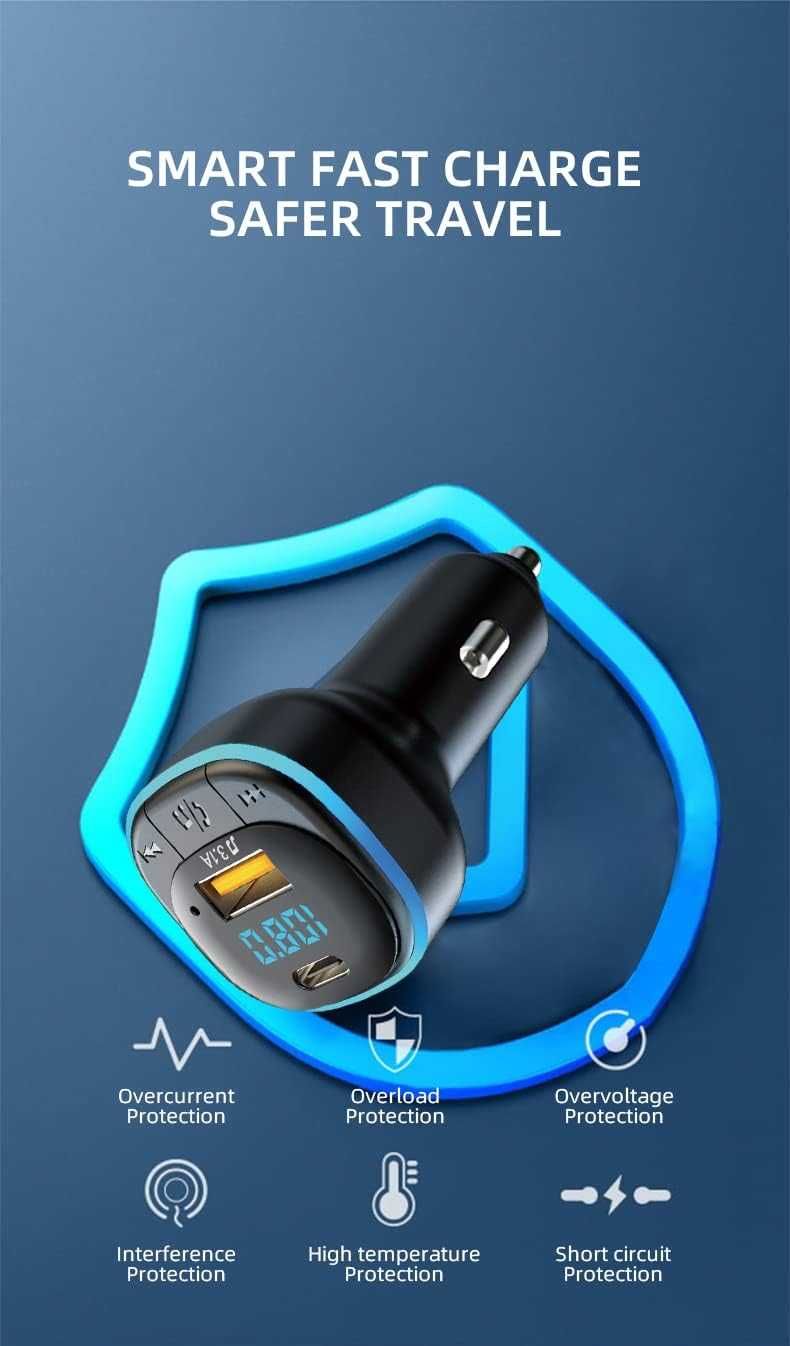 Автомобилен Bluetooth FM трансмитер C33 с LED цветна светлина