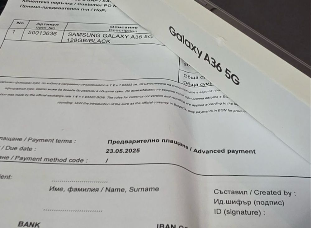 ***ЗАПЕЧАТАН 128GB Samsung A36 5G Vivacom Гаранция 2027 Black / Черен