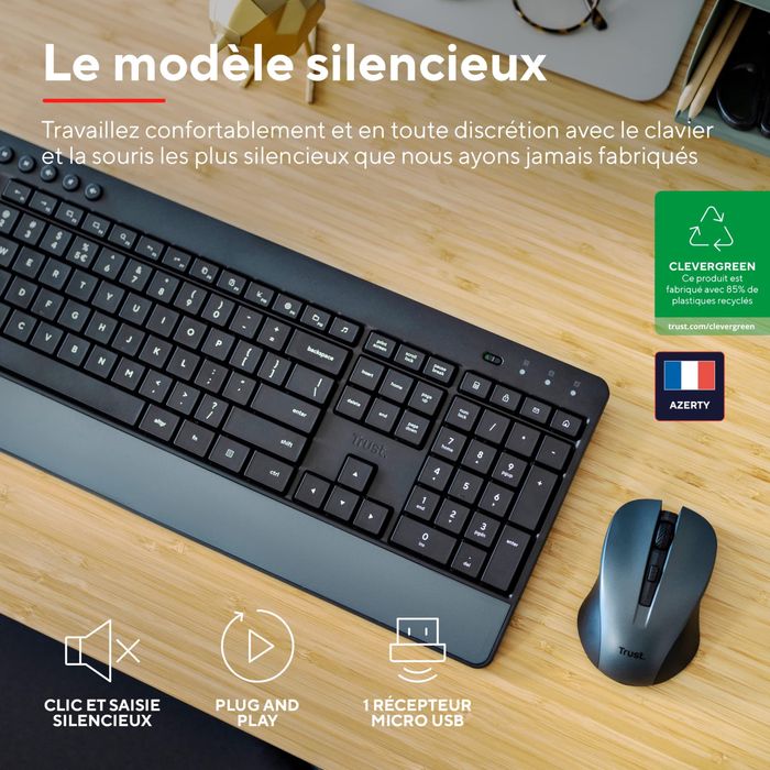 Set tastatură și mouse wireless Trust Trezo, format francez AZERTY