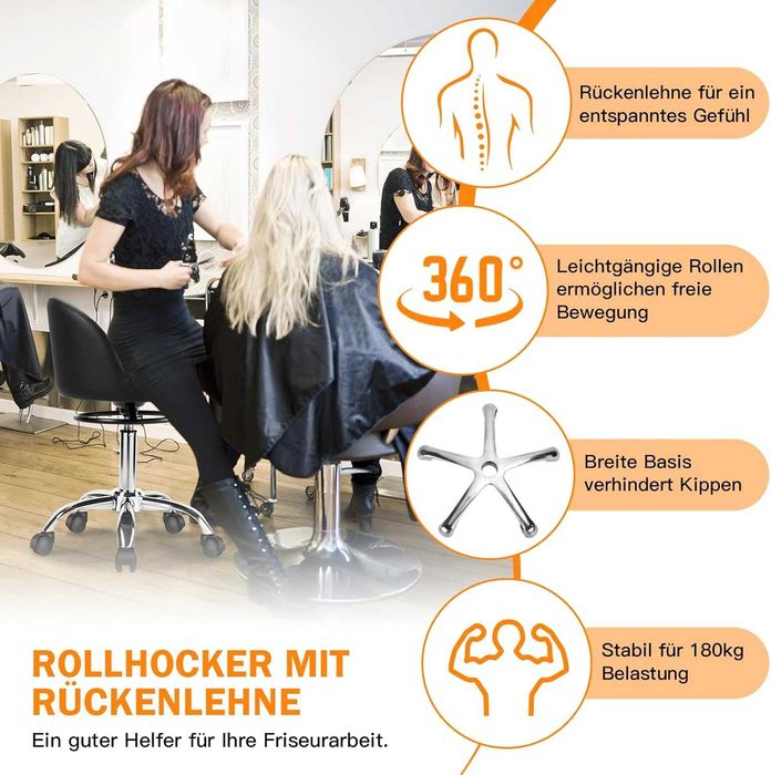 Scaun rotativ,cu roți,rotativ,din piele PU, potrivit pt.birou,salon..