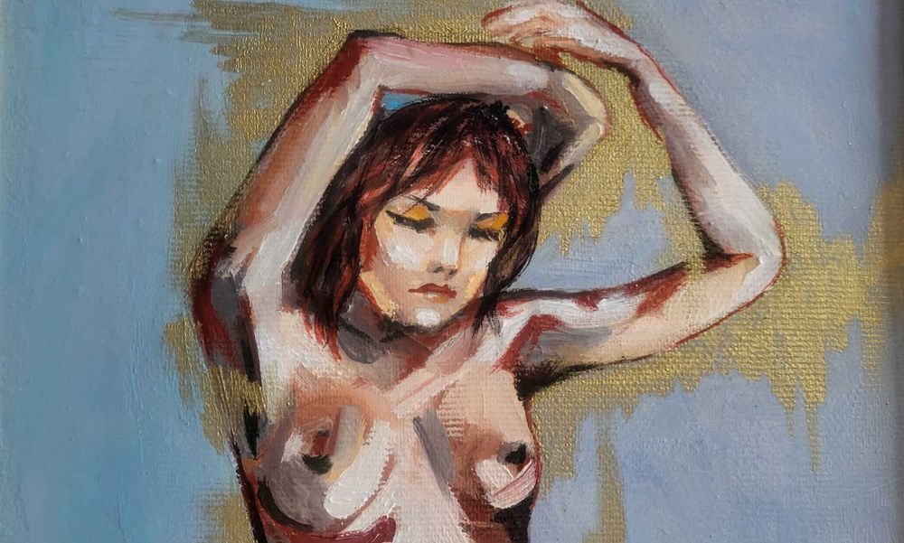 TABLOU nou modern -NUD NR.2-, rama deosebita, pictor roman consacrat