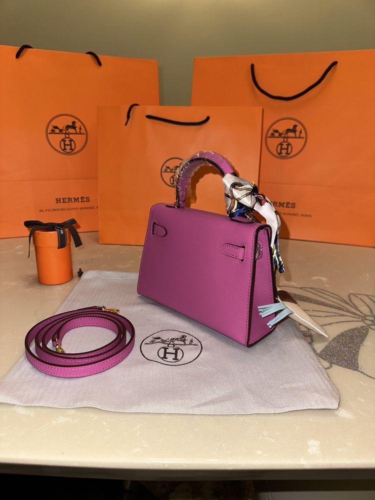 Geanta Hermes Kelly 19cm Fuchsia/Piele naturala/Punga/Cutie Hermes