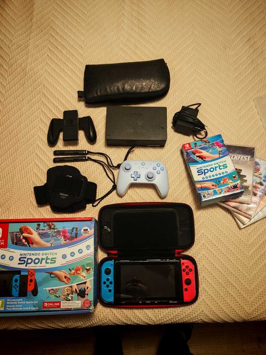 Nintendo Switch Sports Edition + 10 игри + аксесоари – ПЪЛЕН КОМПЛЕКТ