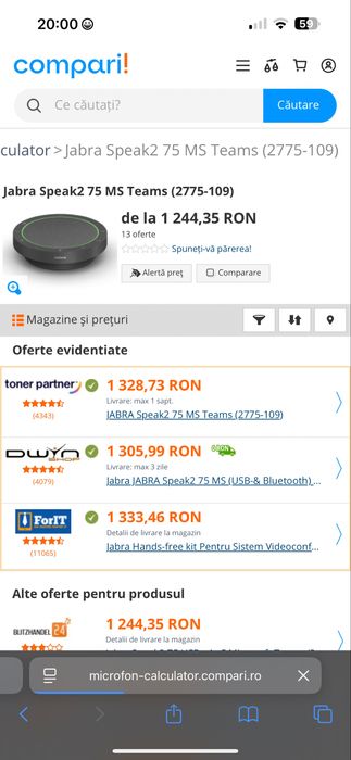 Speaker Jabra SPEAK2 75 MS, USB-A, Dongle Bluetooth Sigilat