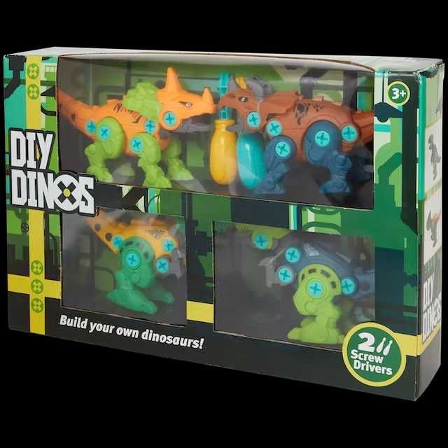 Set cu 4 dinozauri de construit pentru copii,  2 Surubelnite 20cm