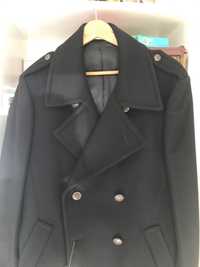 Palton Zara Man XL negru lâna petrecut cu doua rânduri nasturi
