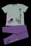 Compleu fete vara BIG LOVE, colant 3/4, verde, 3-10 ani