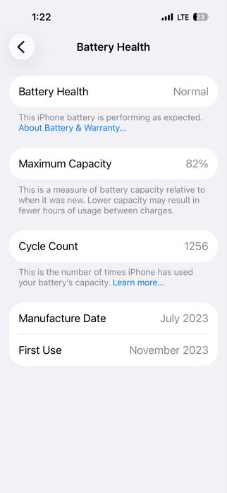 iPhone 15 pro 128 82% b/u