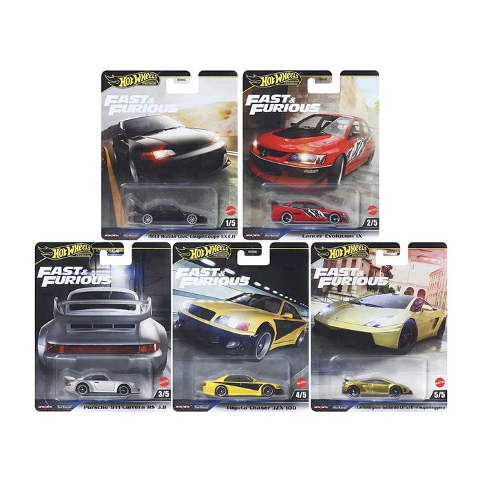 Hot Wheels Premium Fast and Furious Lancer, Honda, Lamba, Porche
