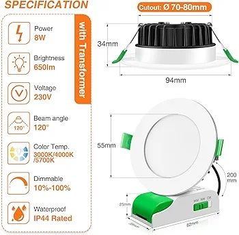 6 броя ALUSSO LED Downlight Тавани спот лунички 230V, 10W 3000K-5700K