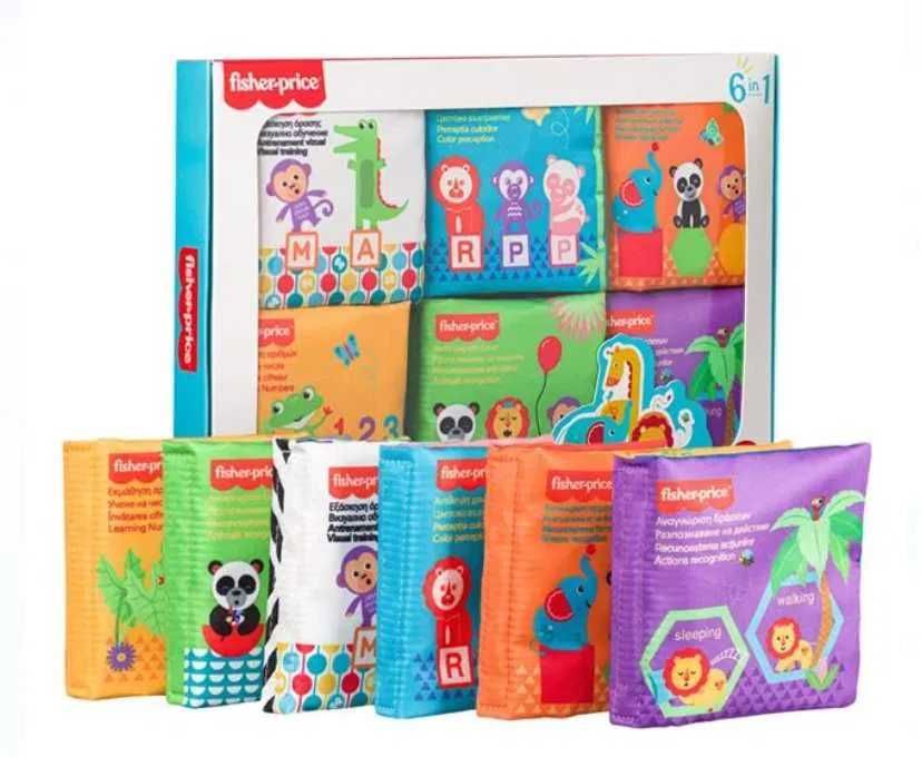 Комплект бебешки книжки от плат Fisher Price / 6 броя