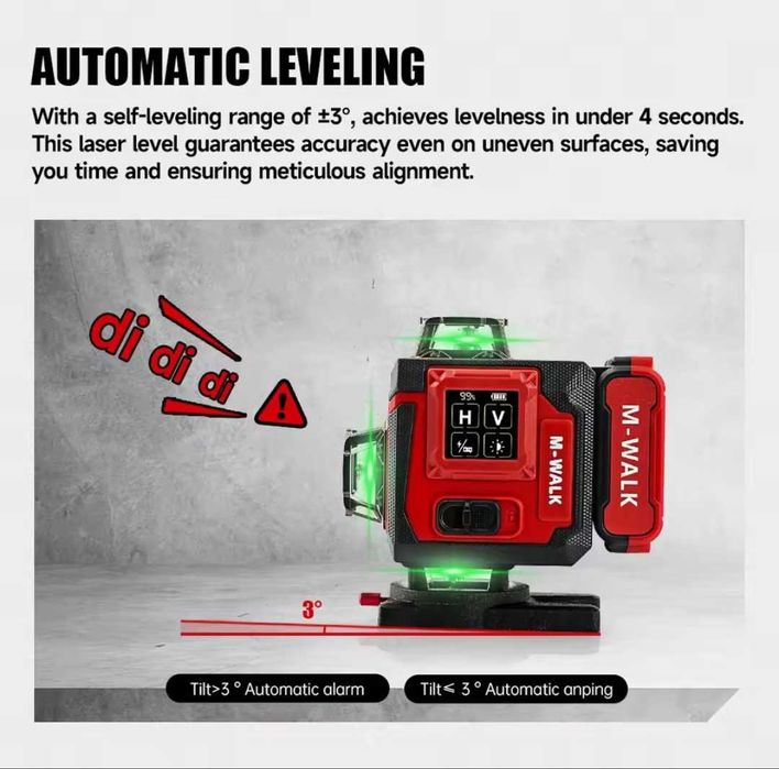 Nivela laser verde 360 de grade, 4 D, acumulator, 16 linii