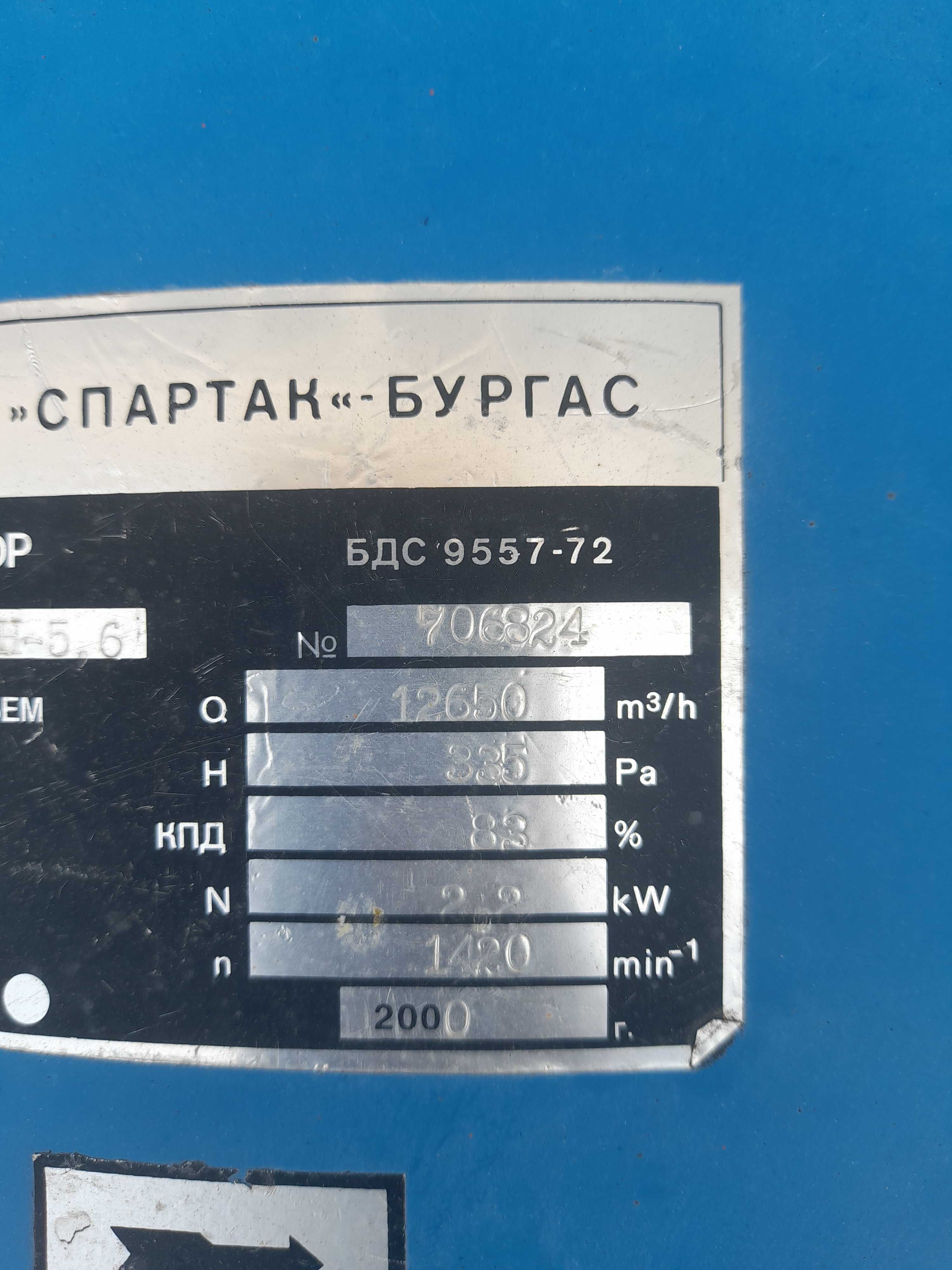 Промишлен вентилатор ''Спартак'' Бургас  2.2kw