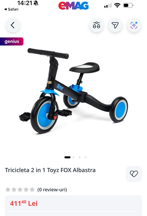 Tricicleta si bicicleta 2 in 1 Fox albastra