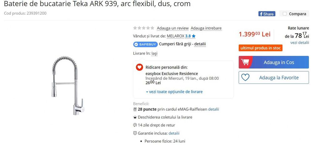 baterie monocomanda chiuveta blat bucatarie lavoar dus extractibill