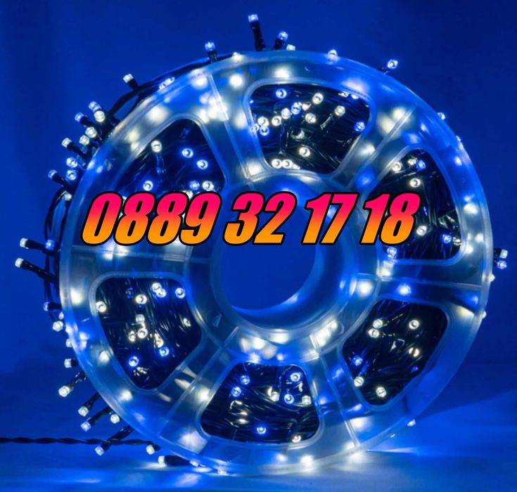 Коледни лампички 20 метра на макара, синя светлина, водоустойчиви