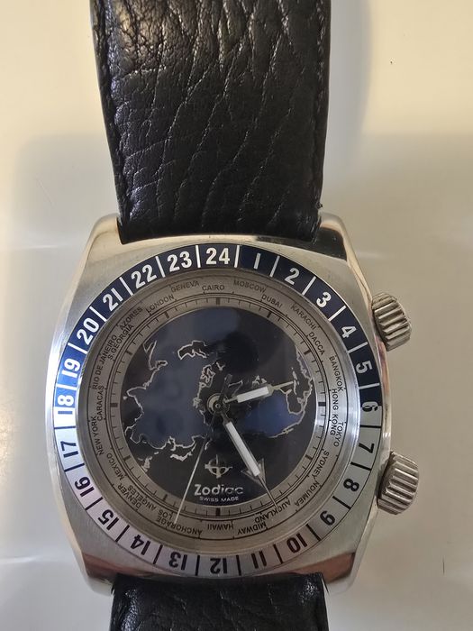 Ceas Zodiac Desert Master Blue ZO7000 GMT World Timer Men's Watch, Rar