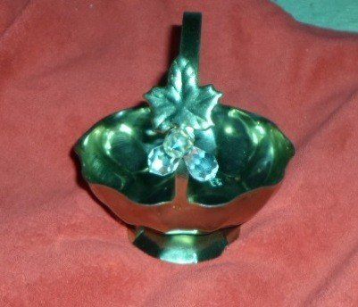 Cosulet bijuterii bomboniera vintage 3 cristale ghinde frunza stejar