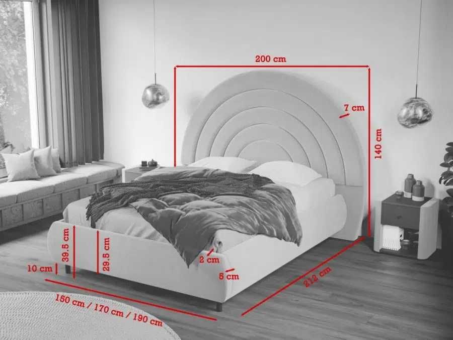 Pat Tapitat Leo Negru Velluto 20 cu tablie semirotunda rabatabil