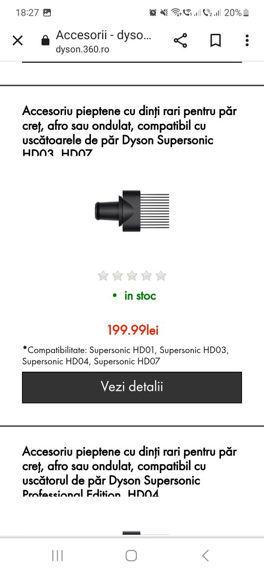 Pieptene cu dinti rari pentru par cret dyson supersonicPieptene cu din