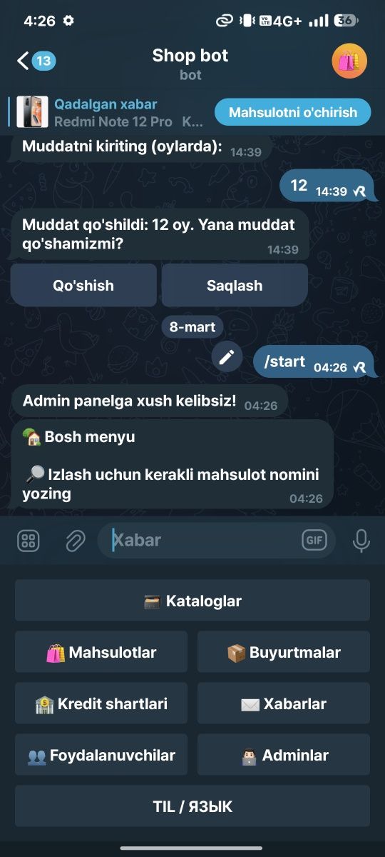 Telegram Bot yasash | Телеграм бот

Sizning biznesingiz yoki shaxsiy
