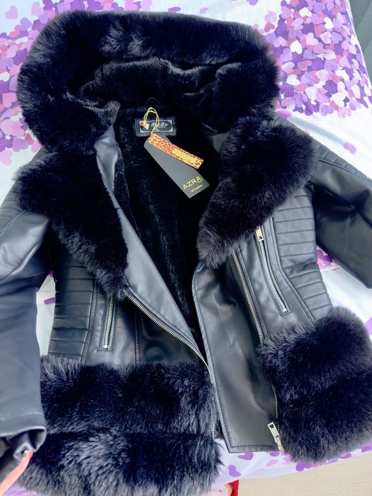 Уникално Зимно Кожено Яке в черно - Ново*** - М