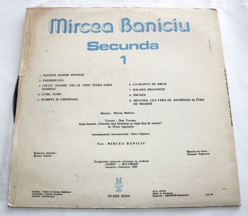 Vand/Schimb - Disc Vinil Mircea Baniciu Secunda 1 - an 1989 - excelent