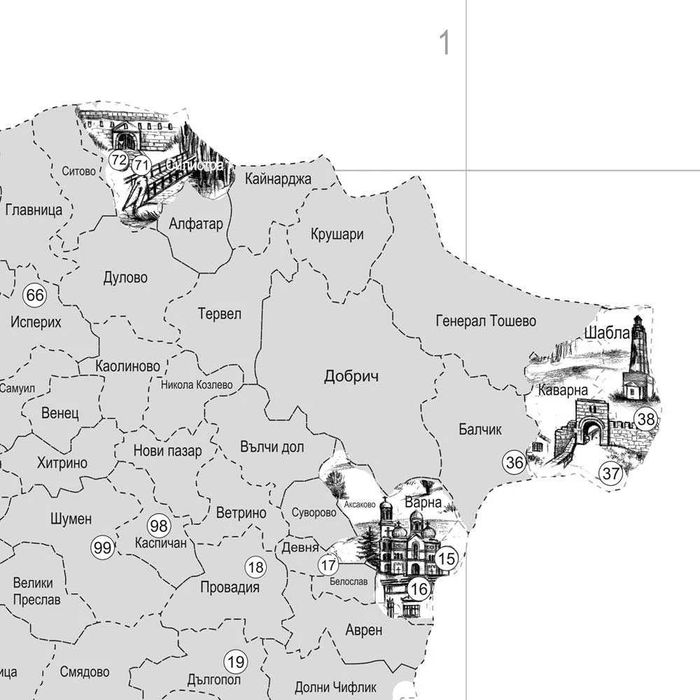 Скреч карта Разкрий България с изрисувани 100 обекта