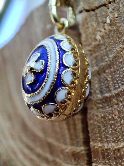 Lantisor lant aur cu pandantiv ou aur imperial rusesc 14k email charm