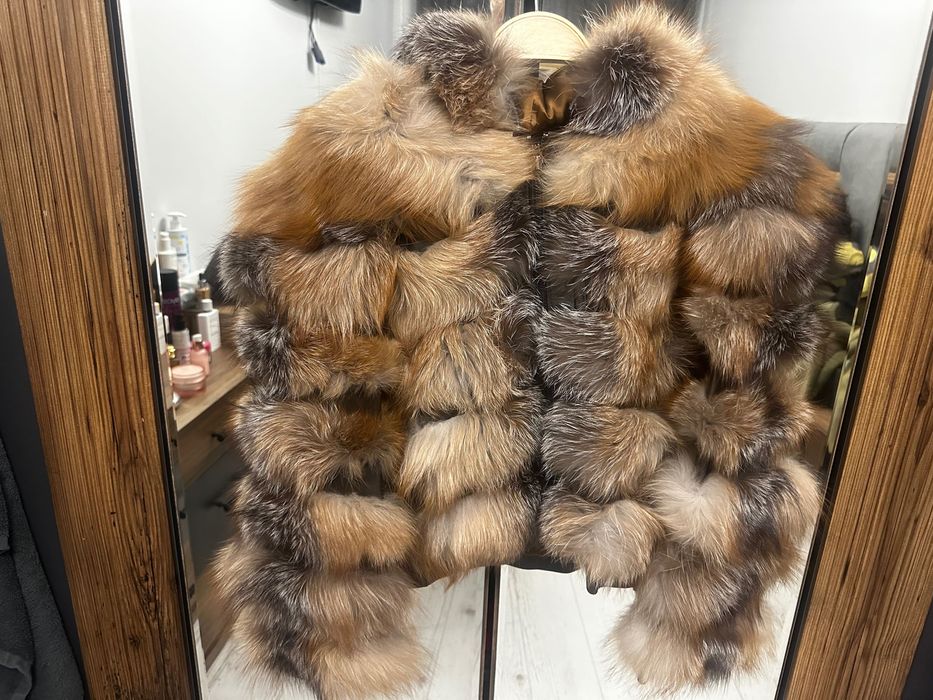 Палто естествена кожа с косъм лисица
